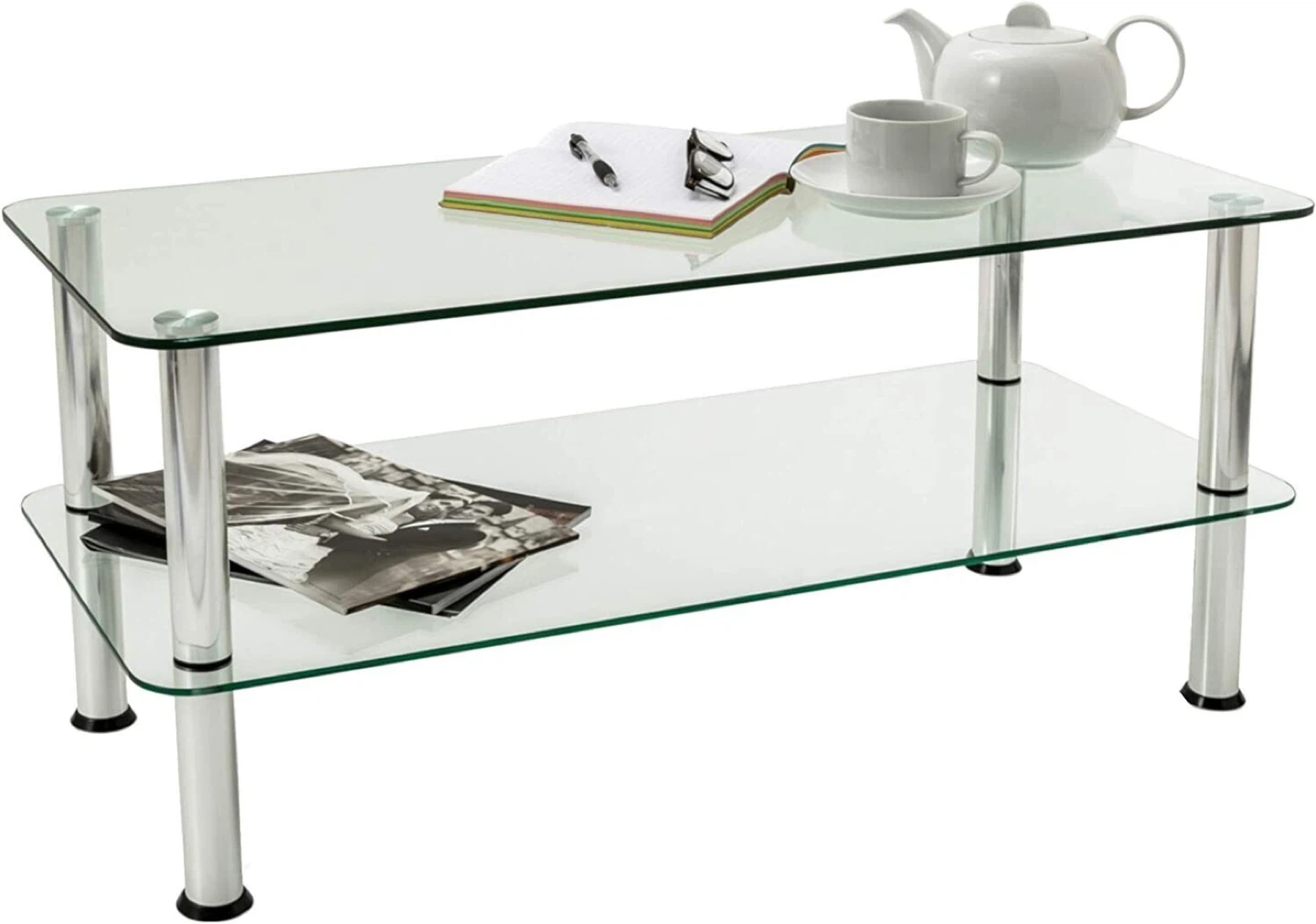 Glass and Chrome Coffee Table with wheels