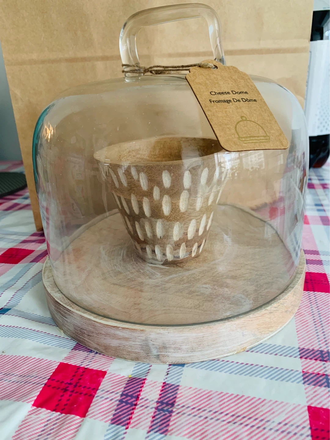 Glass Cheese Dome with Wooden Base