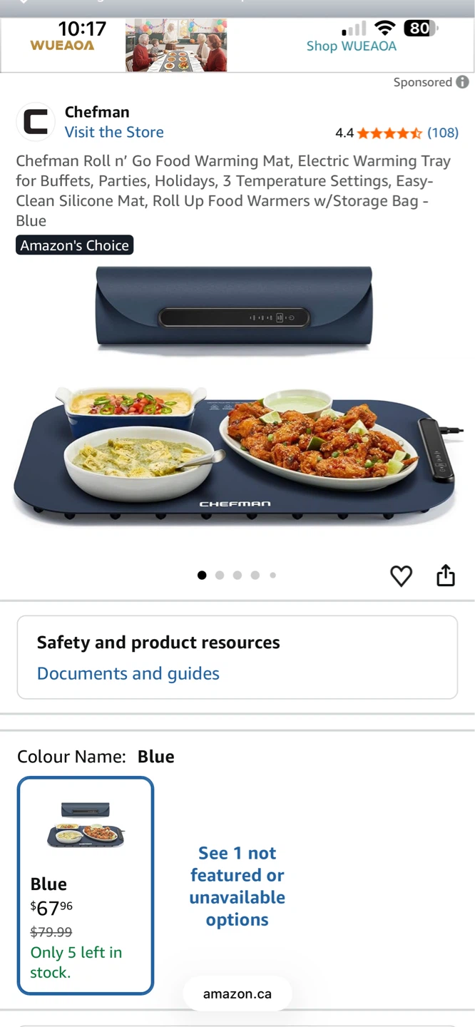 Chefman Roll n' Go Food Warming Mat - Blue