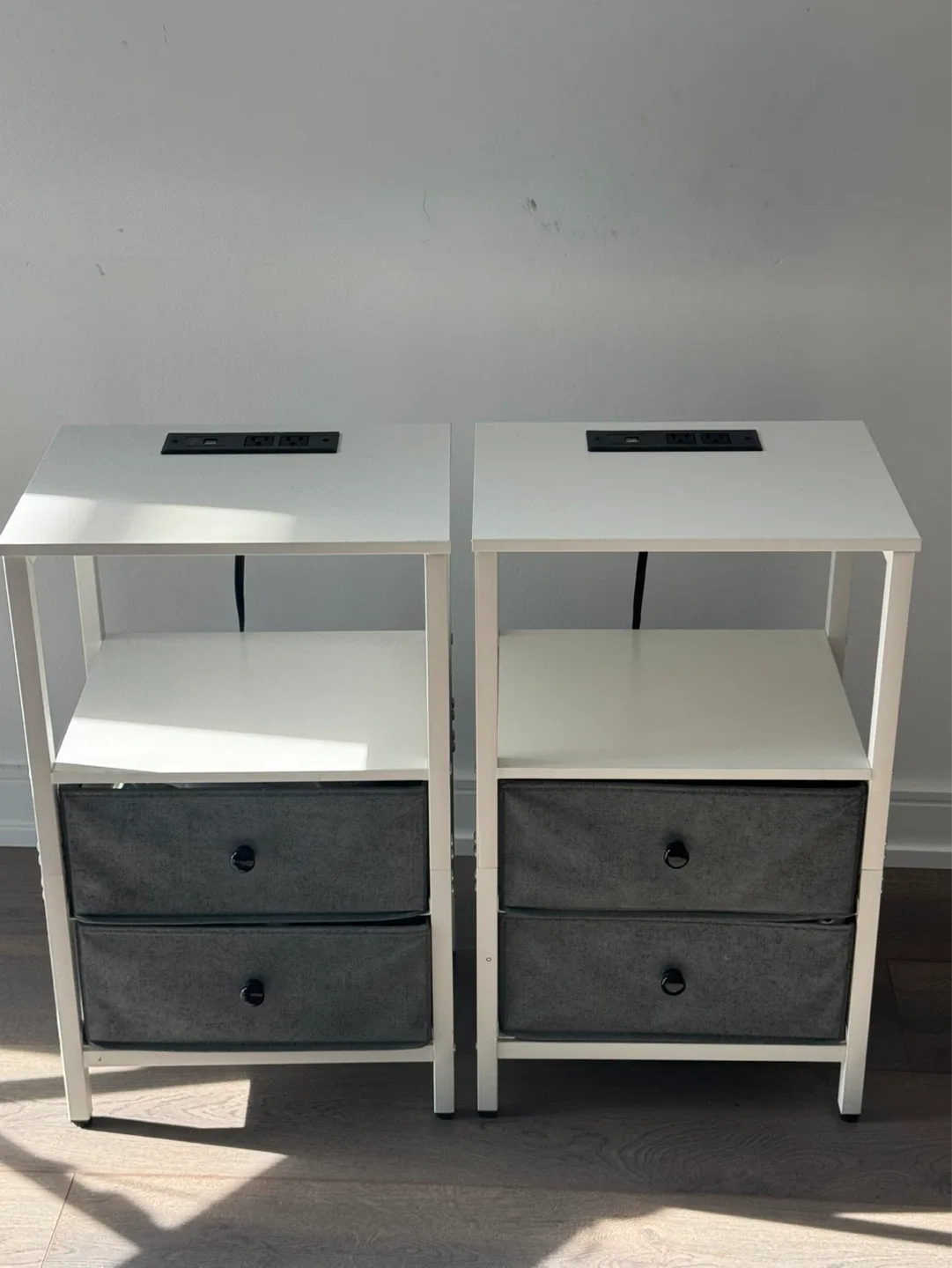 White Nightstands with Built-in USB and Power Outlets (Set of 2)