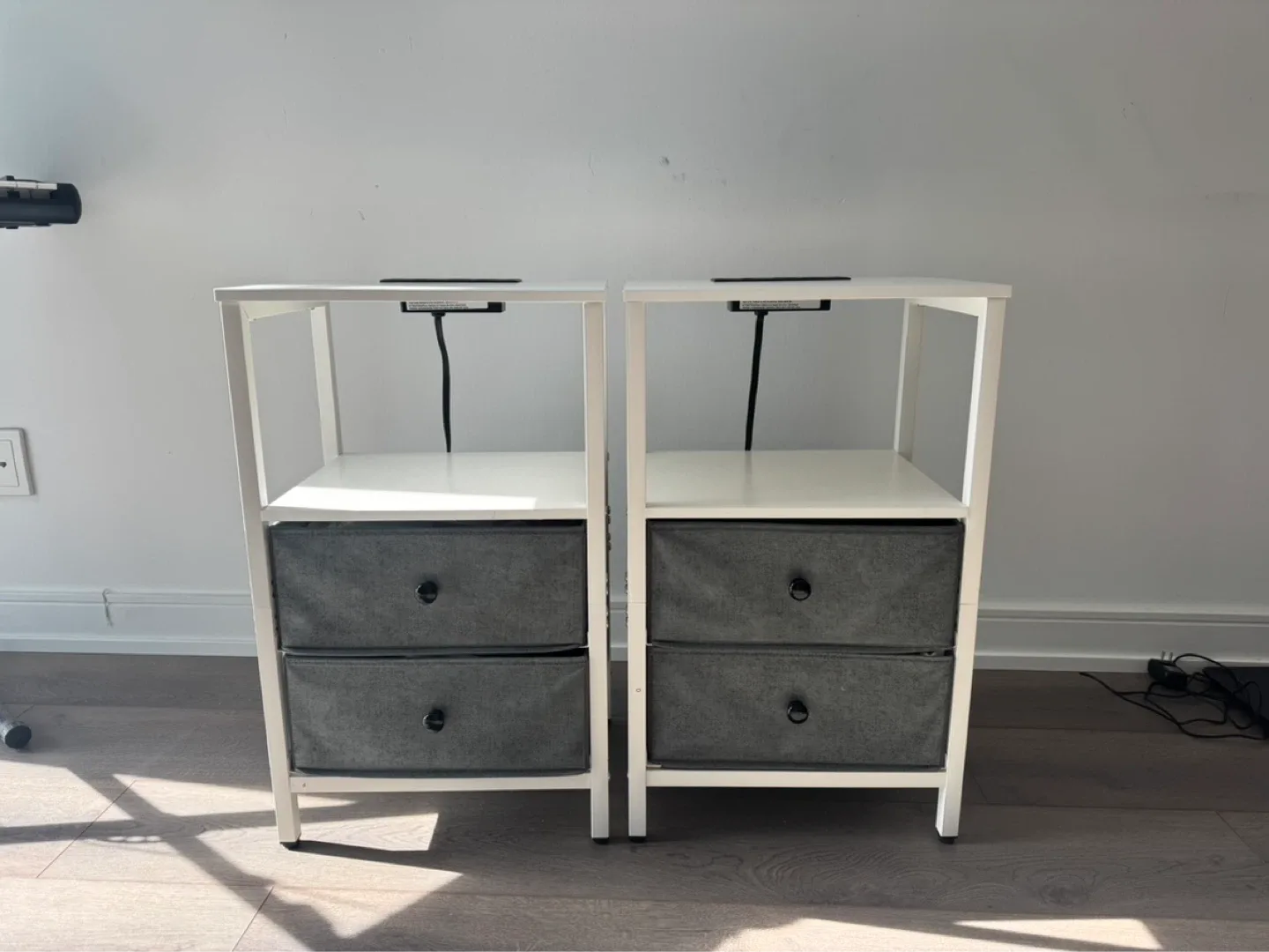 White Nightstands with Built-in USB and Power Outlets (Set of 2) - photo 2