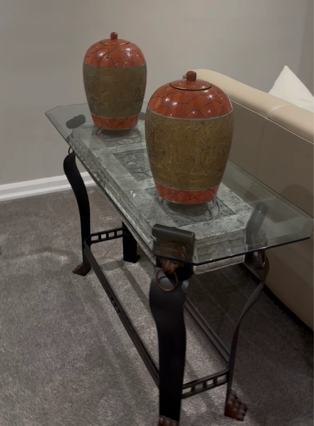 Set of 3 Tables with Ornate Metal and Concrete Base - photo 4