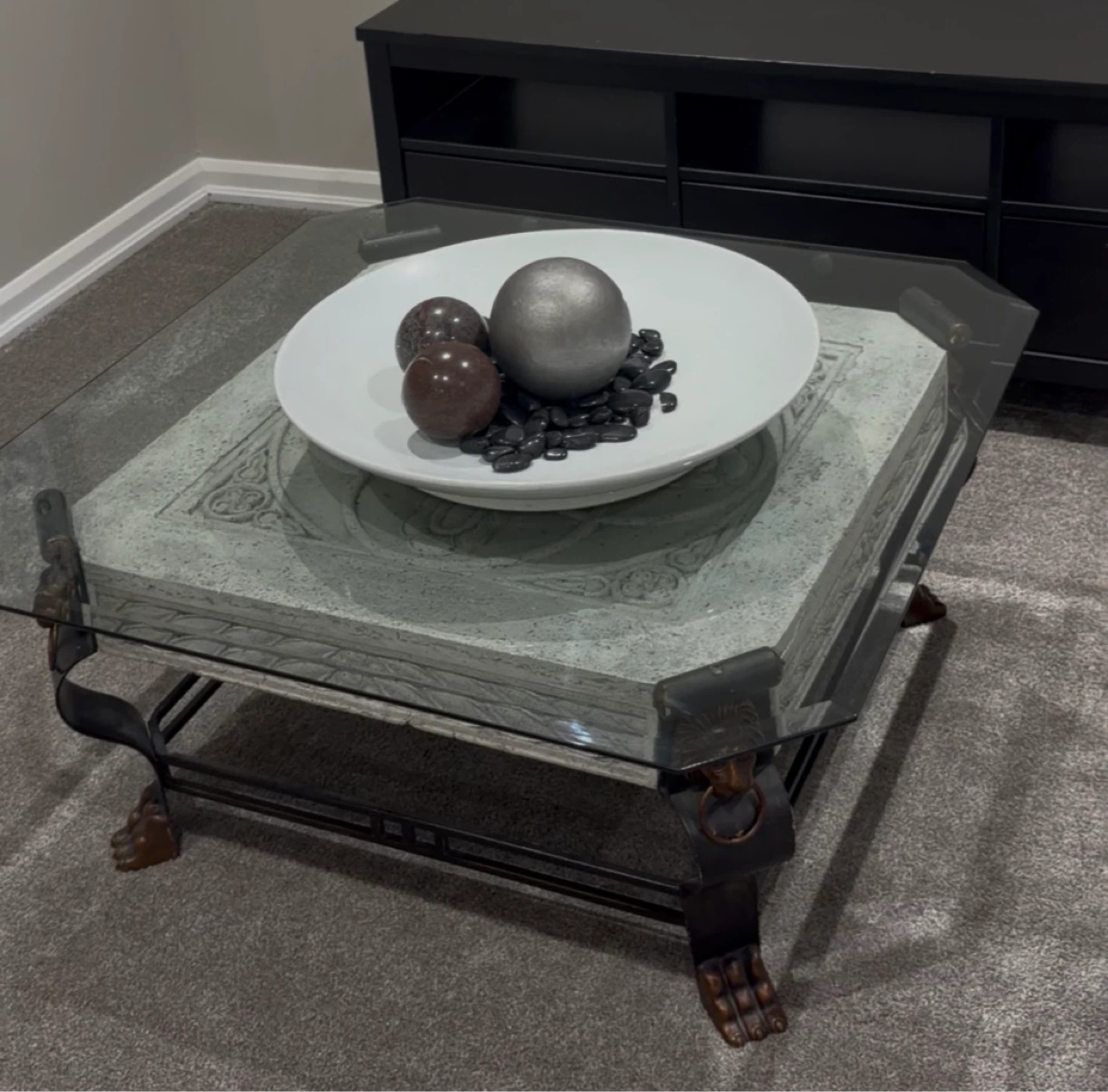 Set of 3 Tables with Ornate Metal and Concrete Base - photo 5