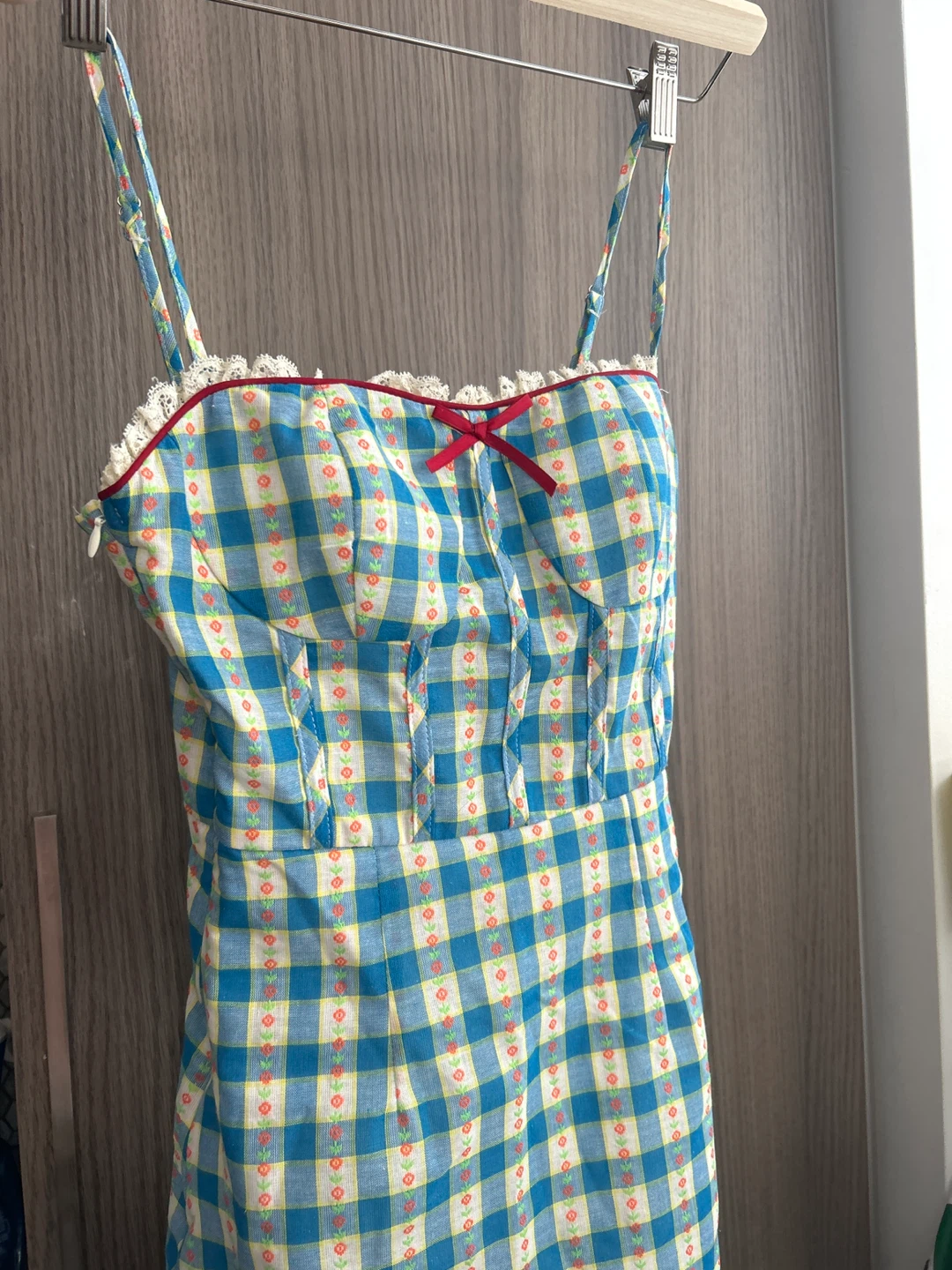 XS Blue Gingham Smocked Sundress