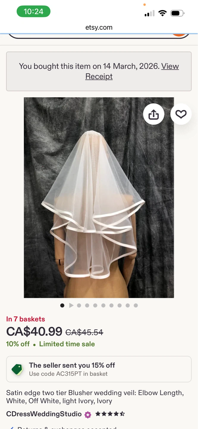 Two Tier Blusher Wedding Veil - Elbow Length