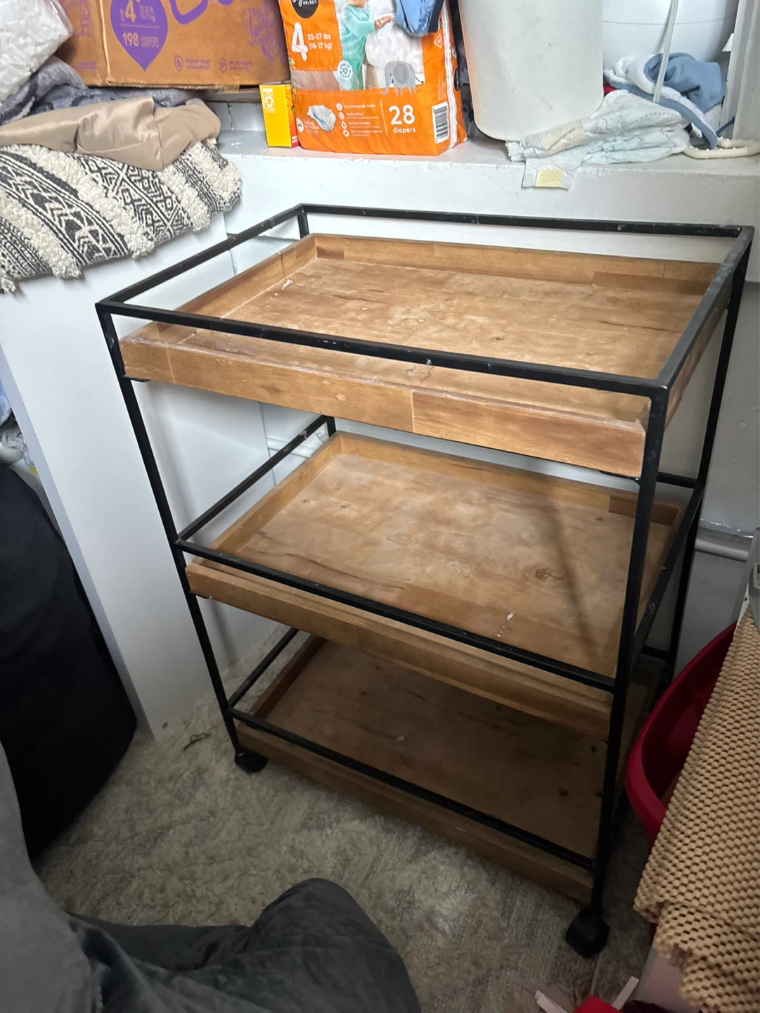 3-Tier Metal and Wood Rolling Cart