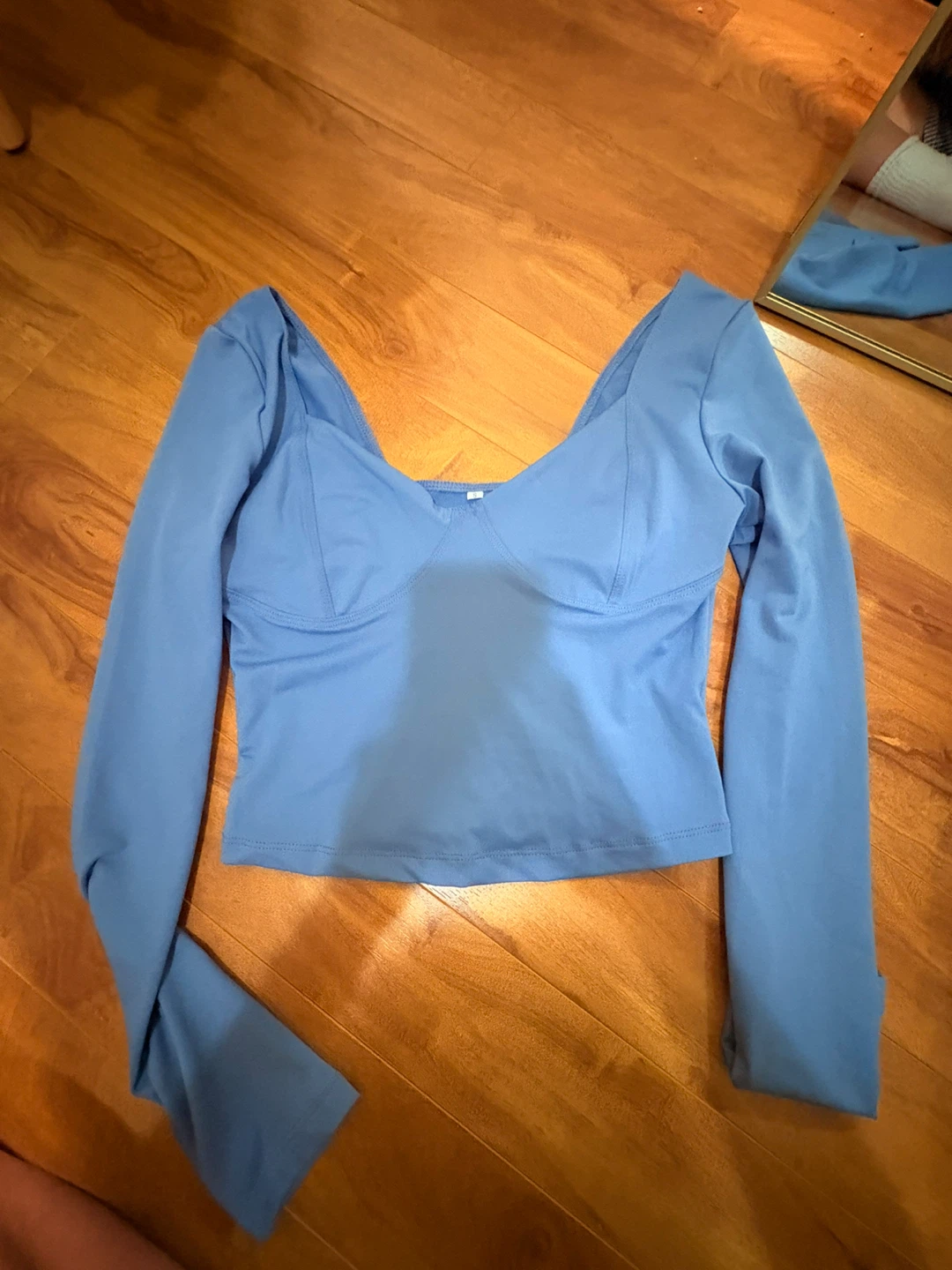 Blue Long Sleeve Cropped Top
