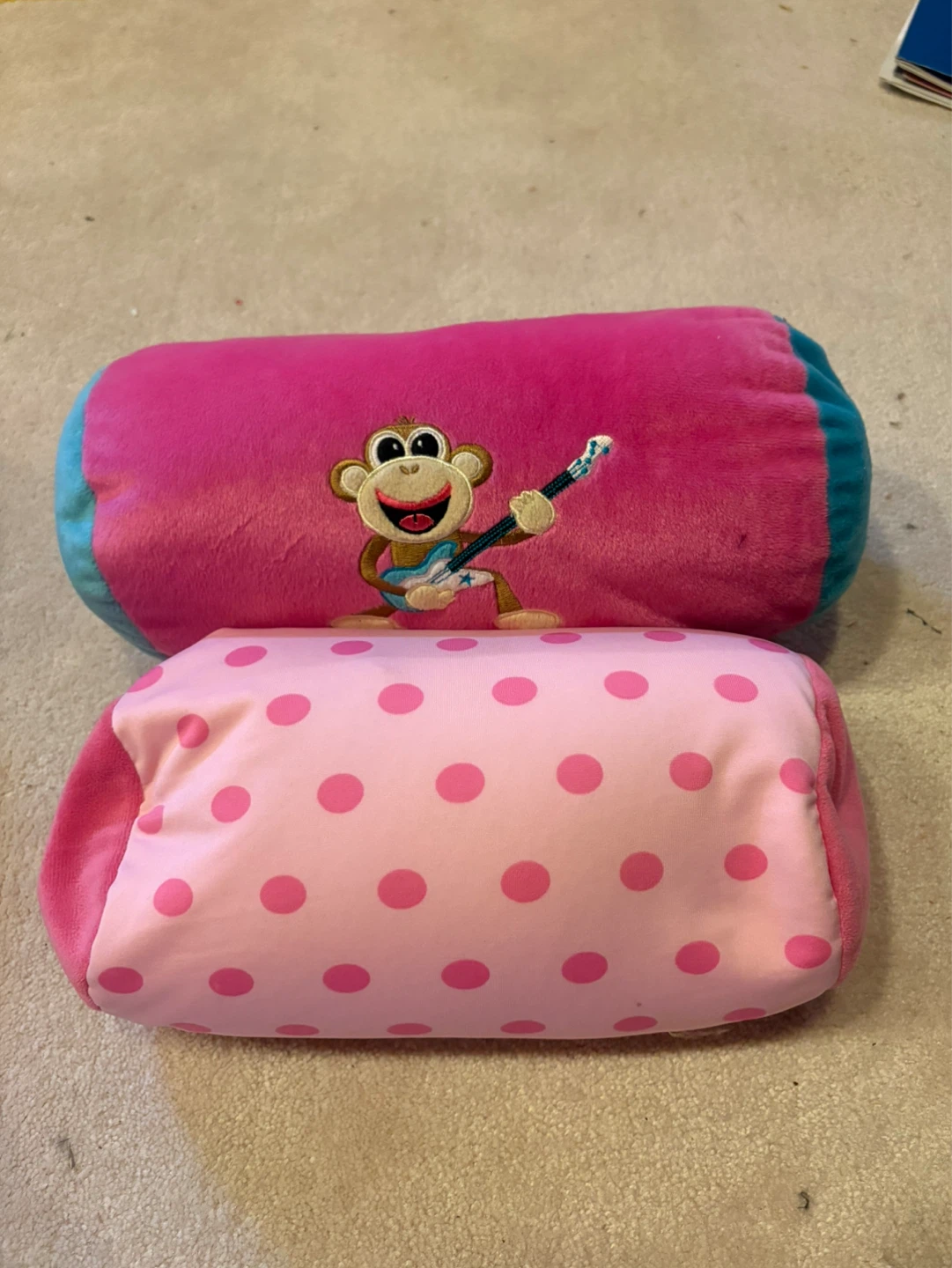 Plush Monkey and Polka Dot Bolster Pillows