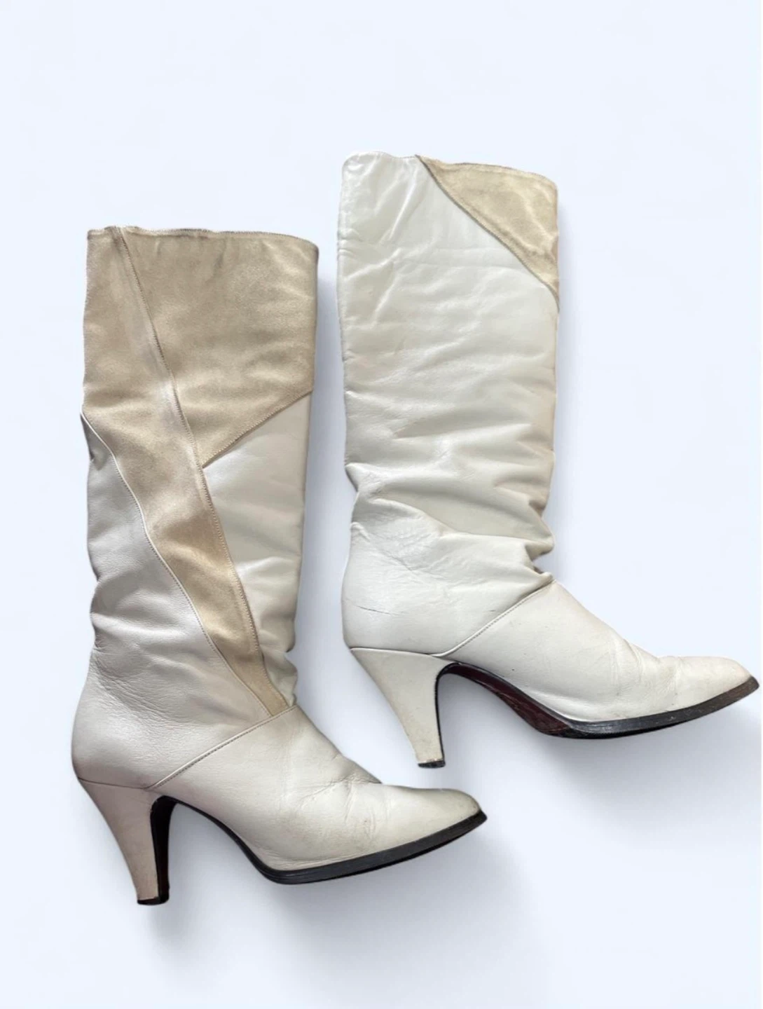 Andrew Paone Cream Leather Knee-High Boots