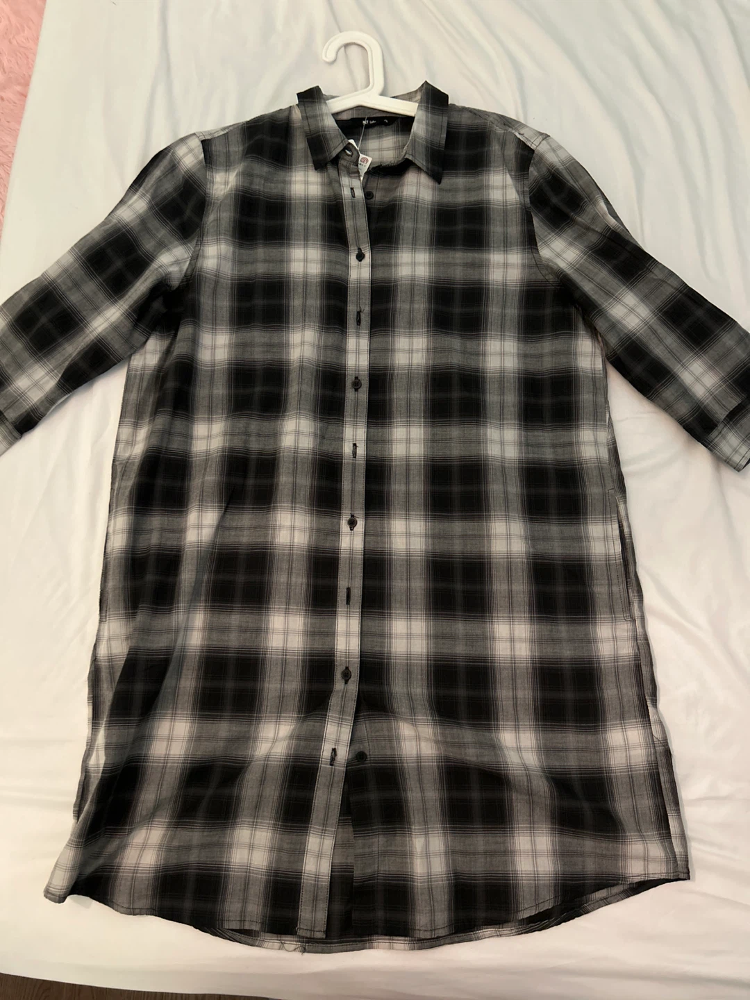 Black and White Plaid Button-Up Shirt Dress