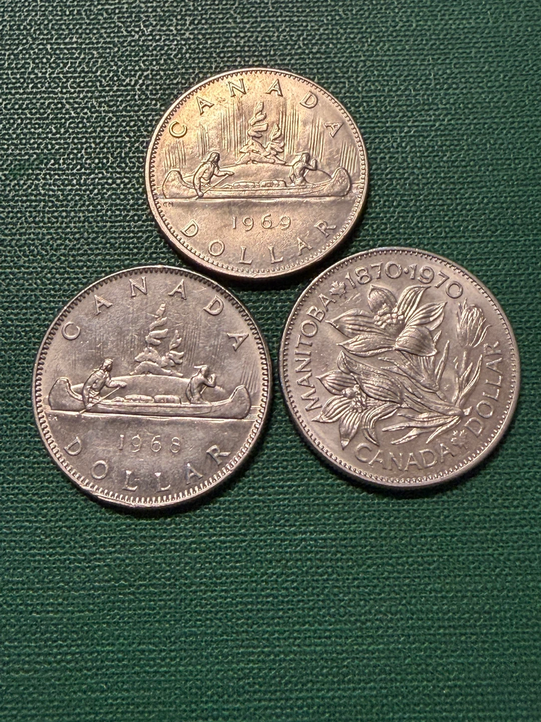 Canadian Dollar Coins 1968, 1969, Manitoba