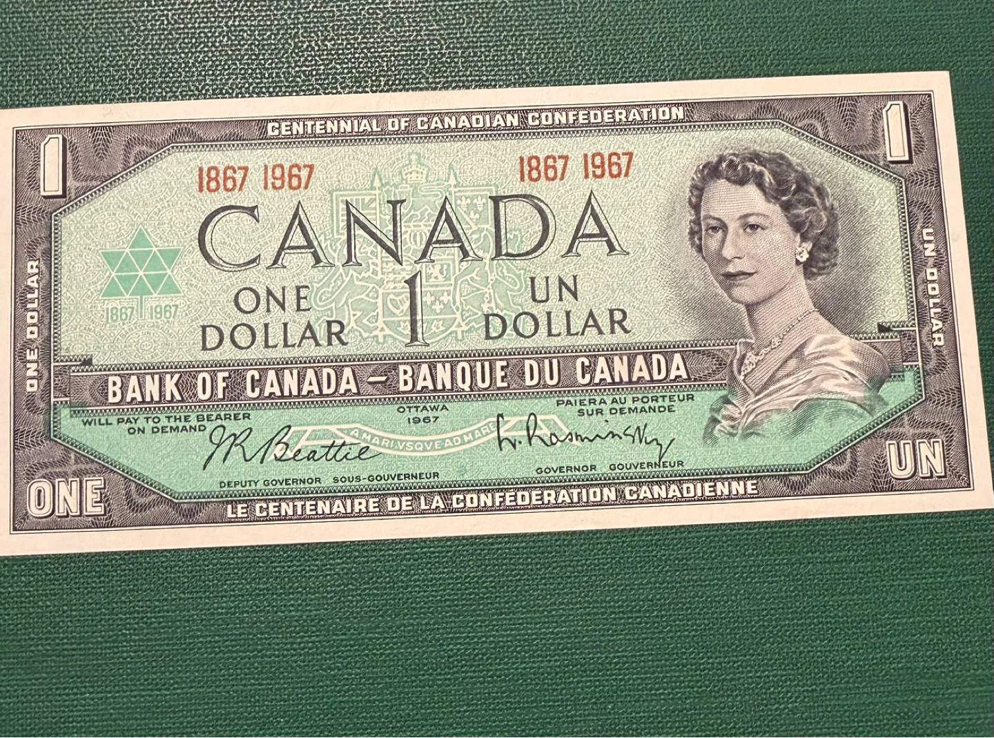 Uncirculated 1967 Canadian $1 Dollar Bill