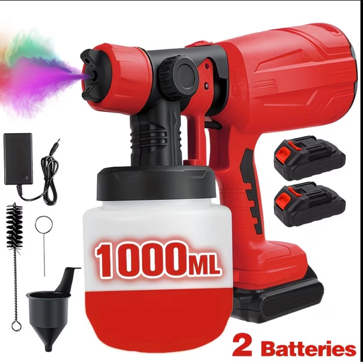Cordless Paint Sprayer with 1000ml Container & 2 Batteries