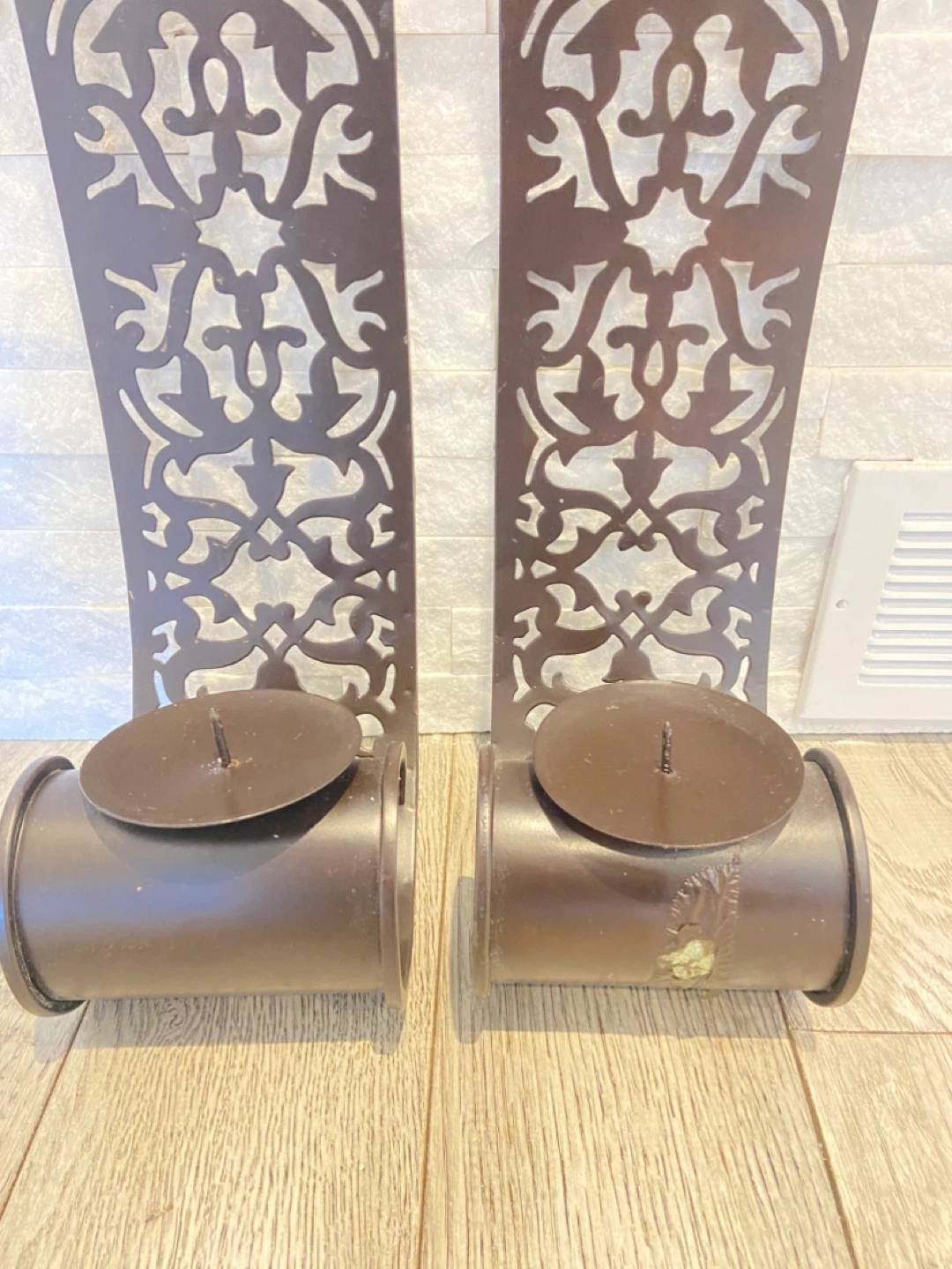 Set of 2 Brown Metal Wall Sconces Candle Holders - photo 2