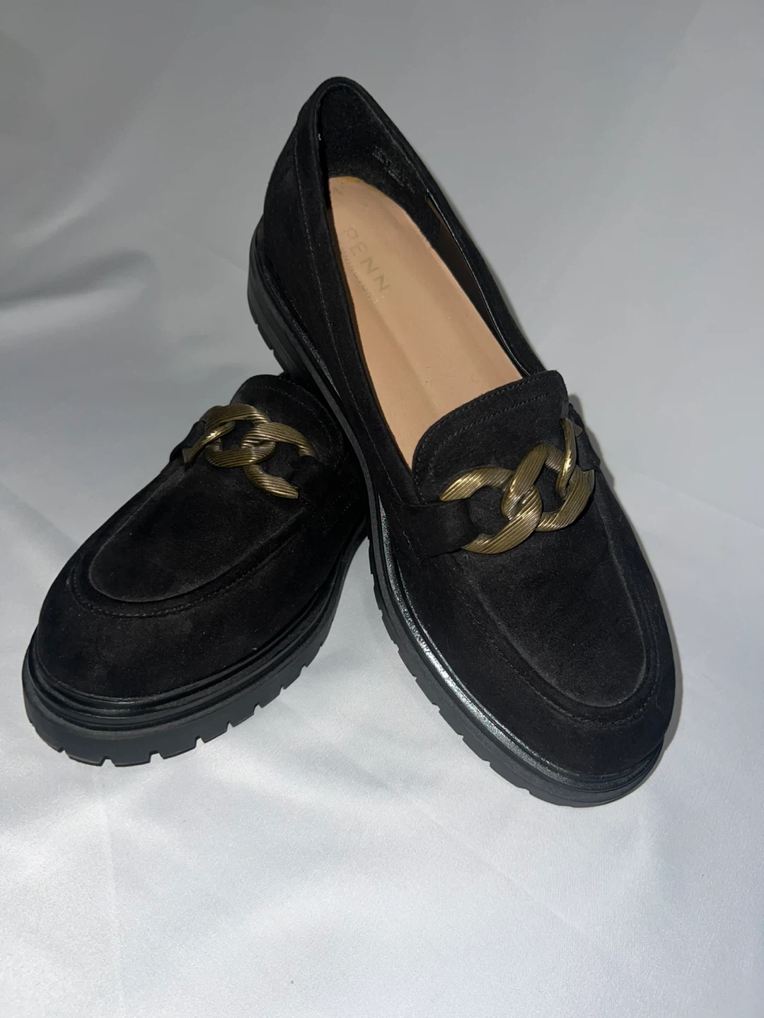 Renn Black Suede Chain Loafers - Size 11W
