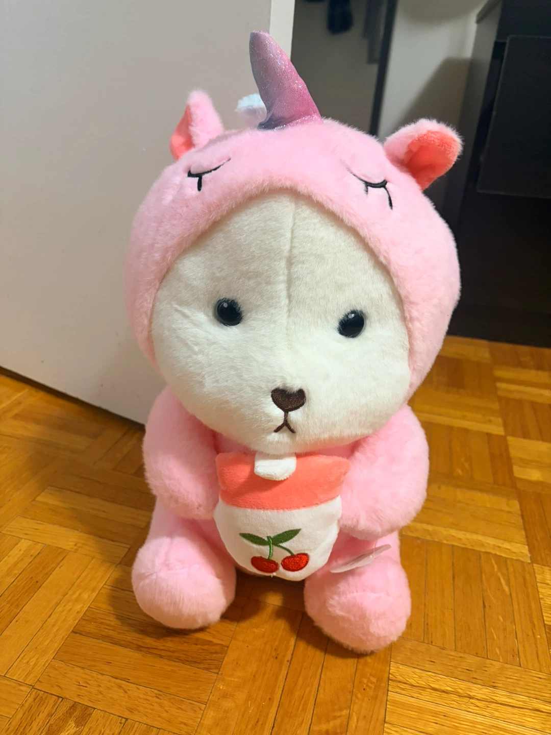 Pink Unicorn Bear Plush with Cherry Cup - photo 2