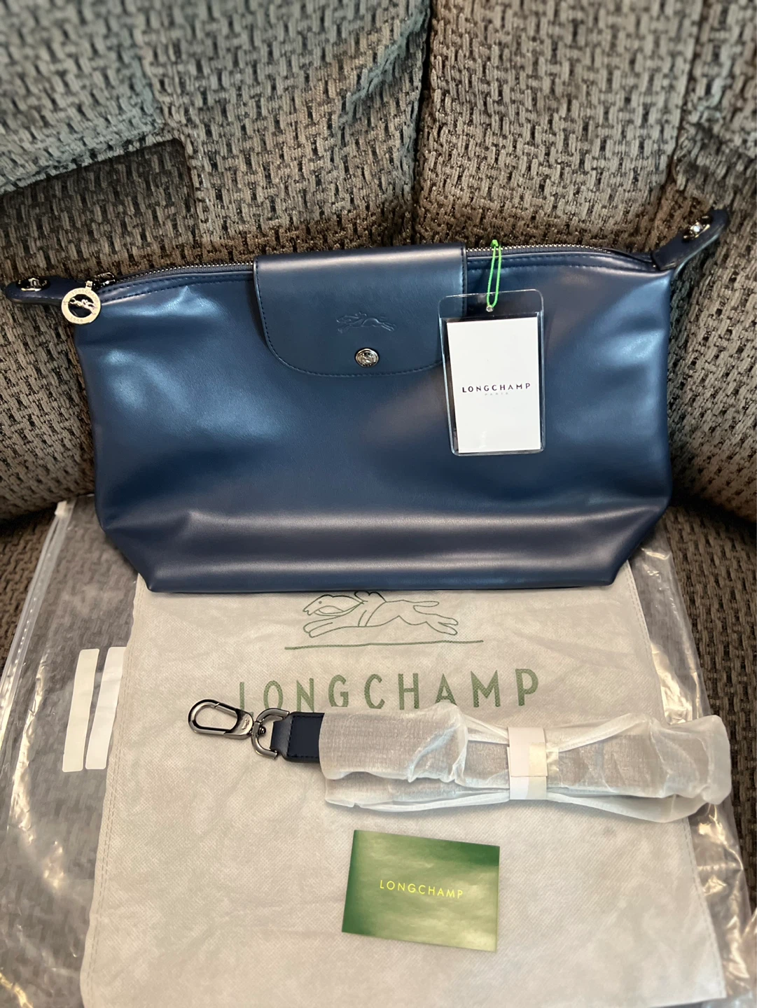 Longchamp Navy Blue Leather Clutch/Cosmetic Bag