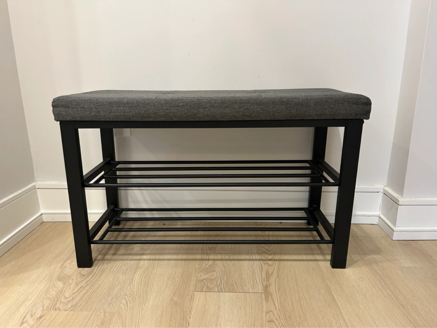 Grey Upholstered Shoe Rack Bench - photo 3