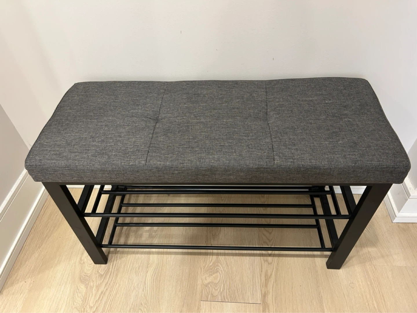 Grey Upholstered Shoe Rack Bench - photo 2