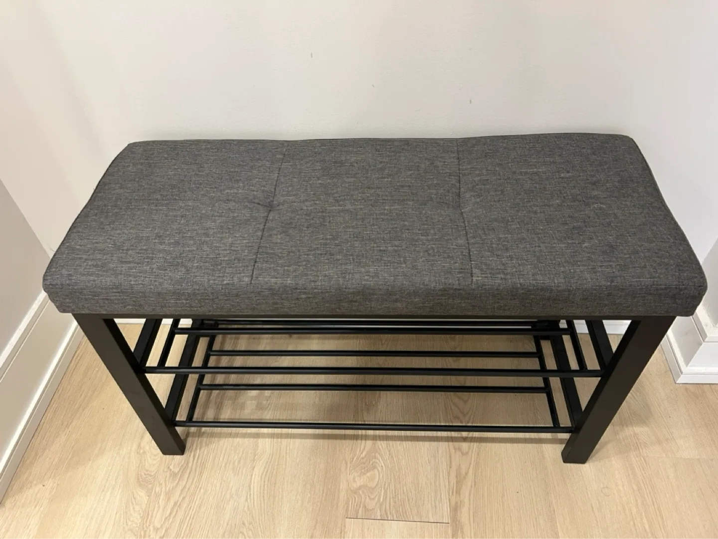 Grey Upholstered Shoe Rack Bench - photo 2