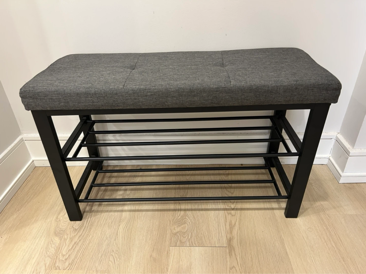 Grey Upholstered Shoe Rack Bench