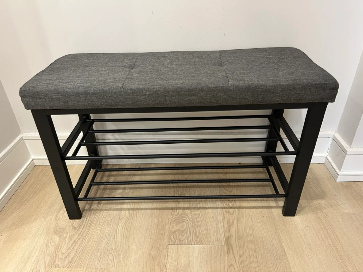 Grey Upholstered Shoe Rack Bench