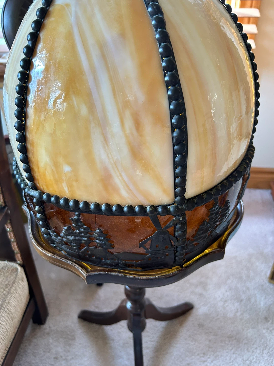 Vt Arts & Crafts 6 Panel Bent Slag Glass Swag Pendant Lamp 🐞 - photo 2