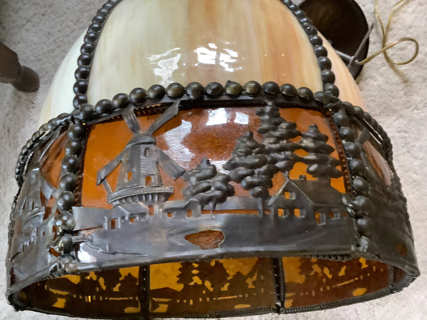 Vt Arts & Crafts 6 Panel Bent Slag Glass Swag Pendant Lamp 🐞 - photo 3
