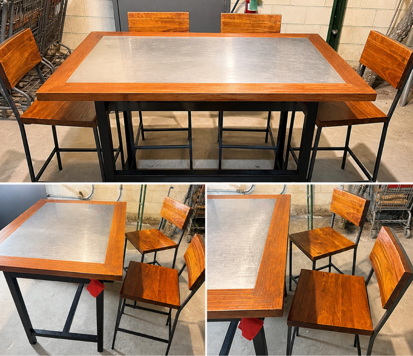 Wooden and Stainless Steel Dining Table Set with 4 Chairs