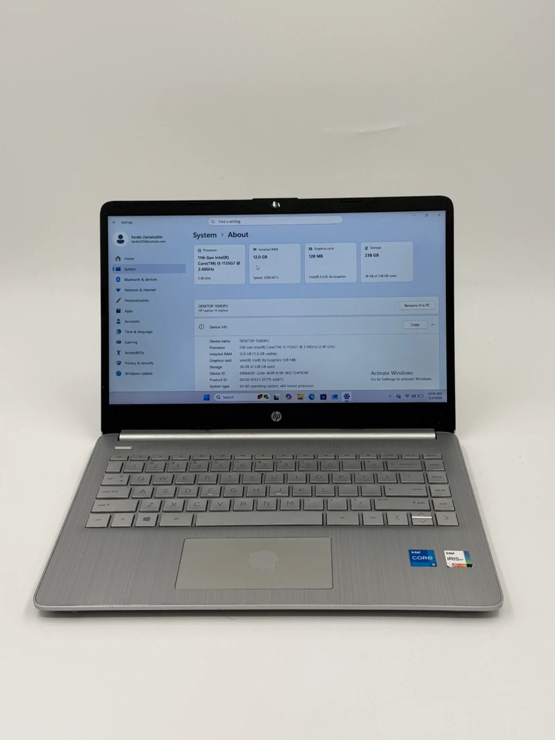 Hp Laptop 14 i5 11th gen 12 GB RAM 256 GB SSD