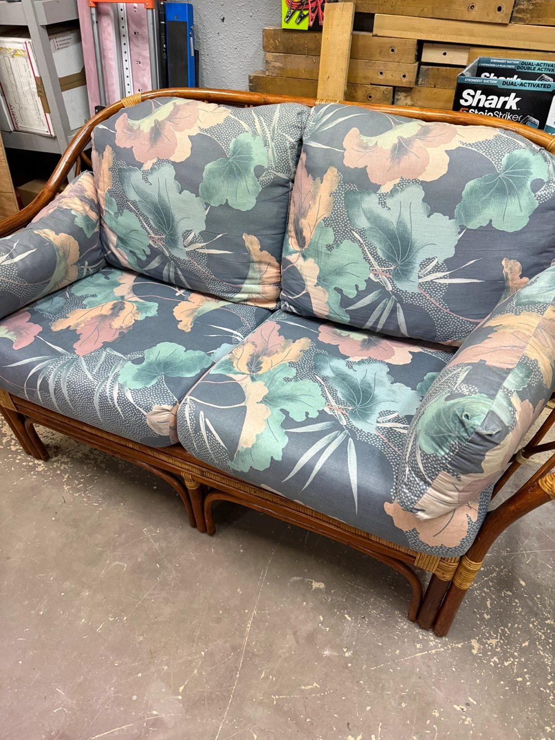 Vintage Rattan Sofa with Floral Cushions - photo 2