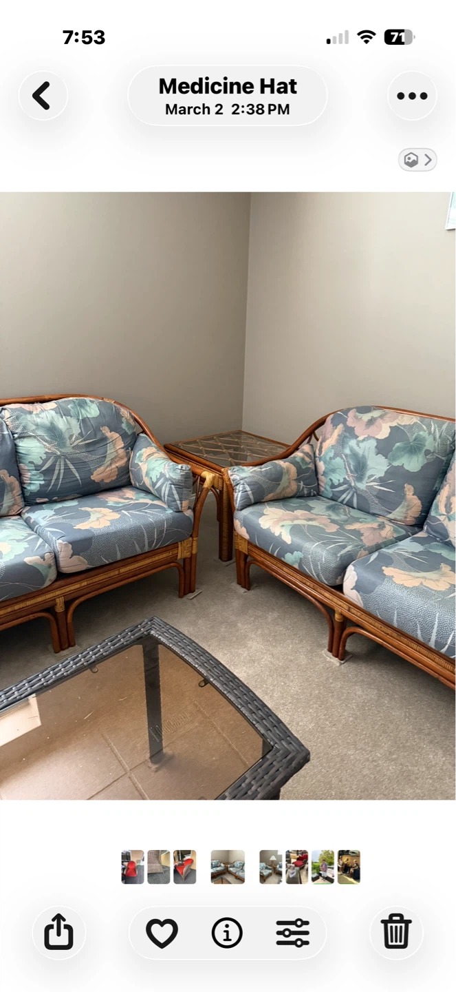 Vintage Rattan Sofa with Floral Cushions - photo 5