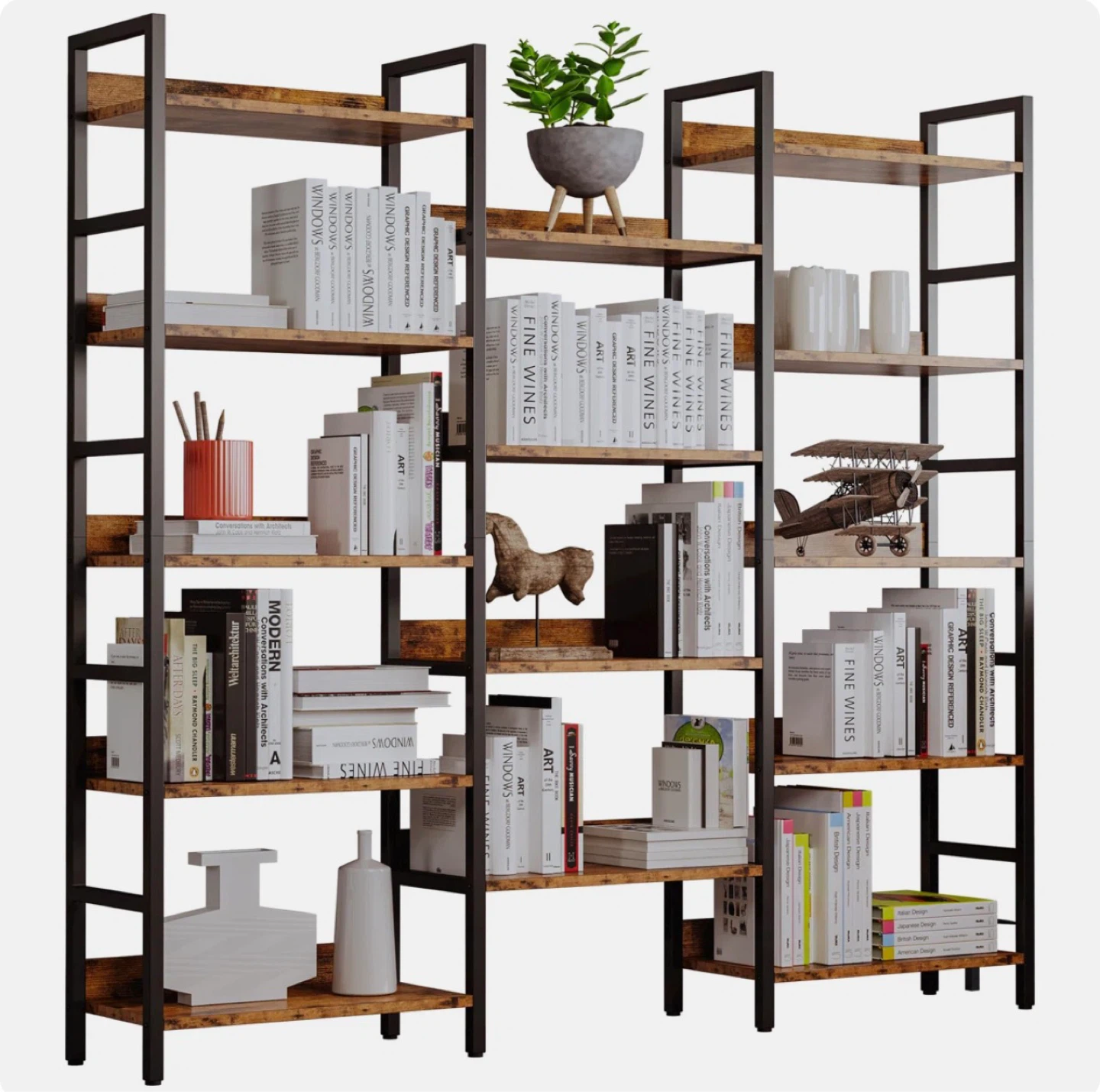 Rustic Brown 5-Tier Bookshelf