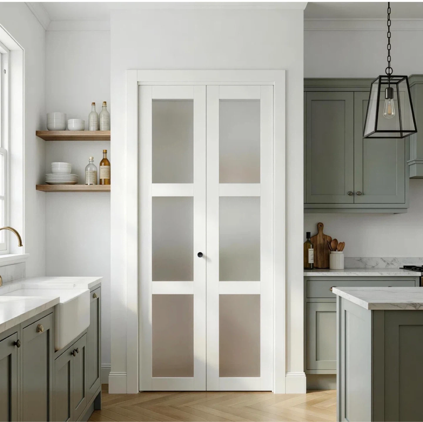 DoorFusion 3-Lite Frosted Glass Bi-Fold Doors with Hardware Kit