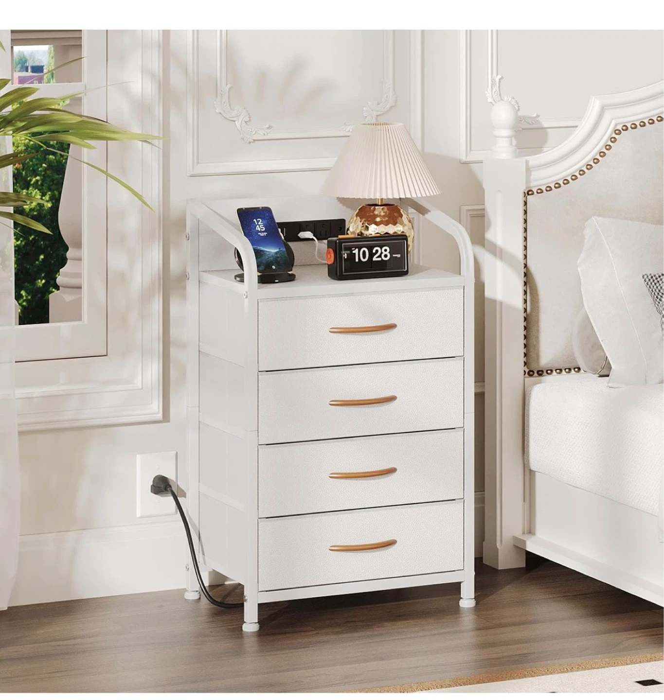 White 4-Drawer Nightstand with Charging Station N4P