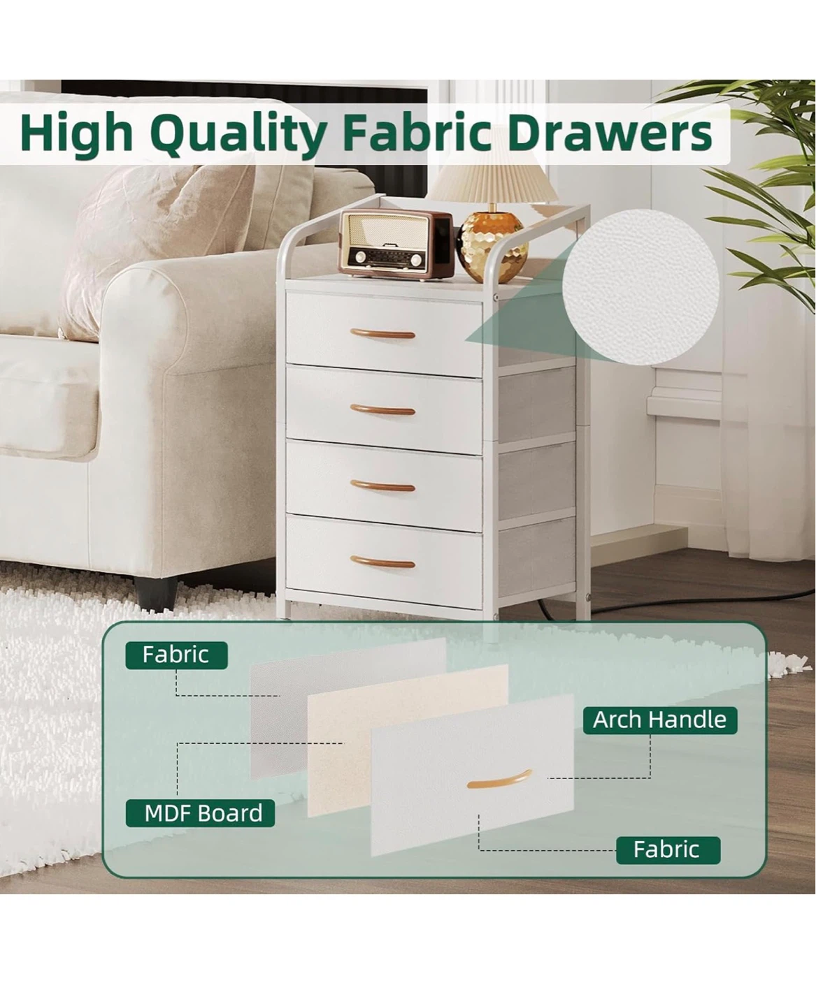 White 4-Drawer Nightstand with Charging Station N4P - photo 5
