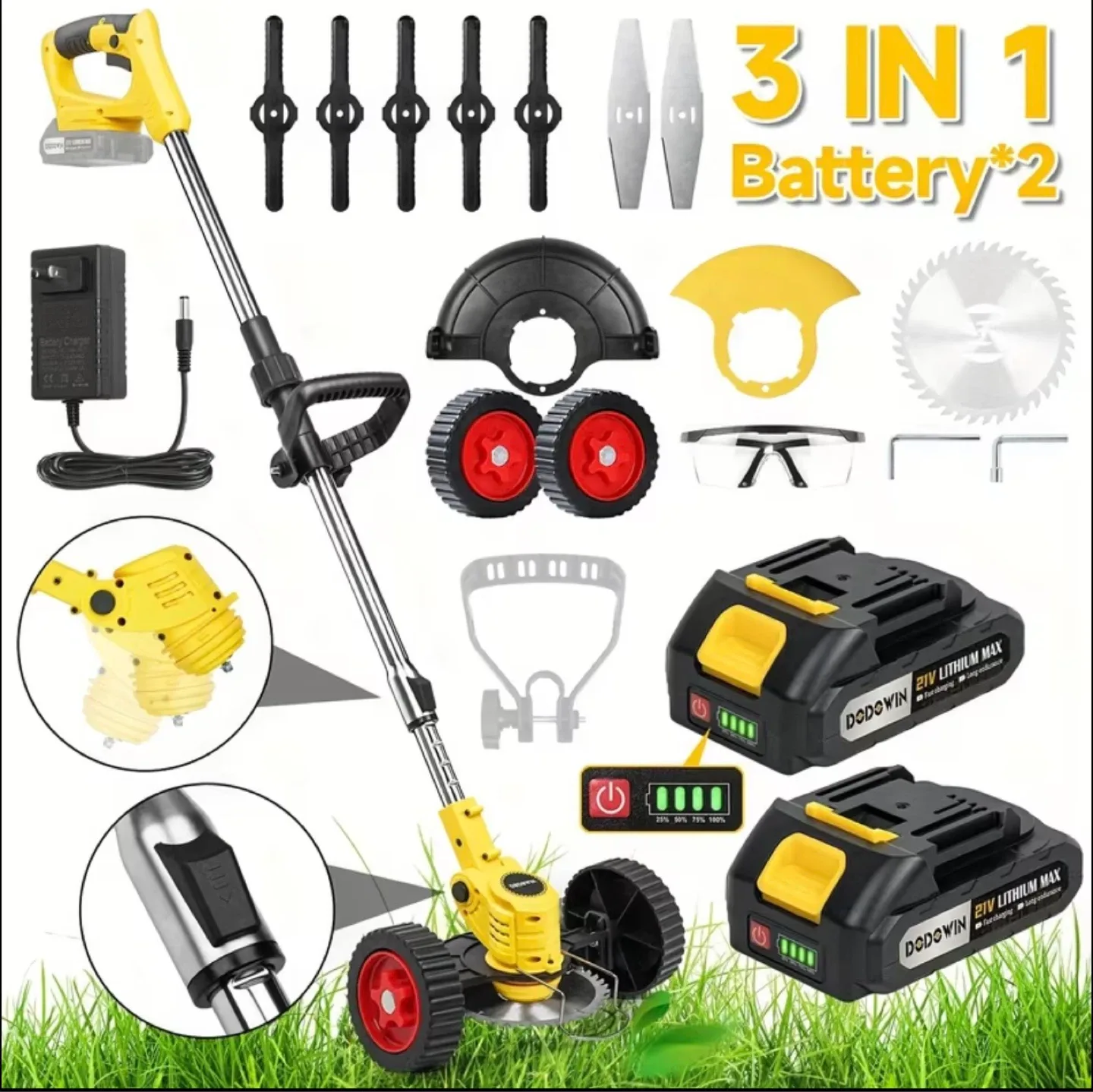 Cordless Electric Grass Trimmer with 2 Batteries