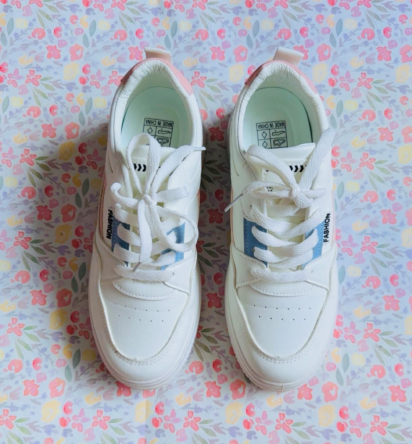 White Fashion Sneakers with Pink and Blue Accents