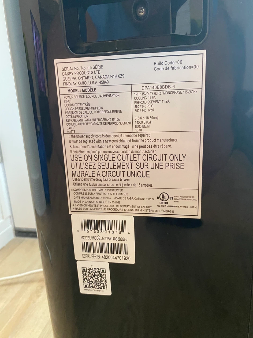 Danby Portable Air Conditioner - 14000 BTU