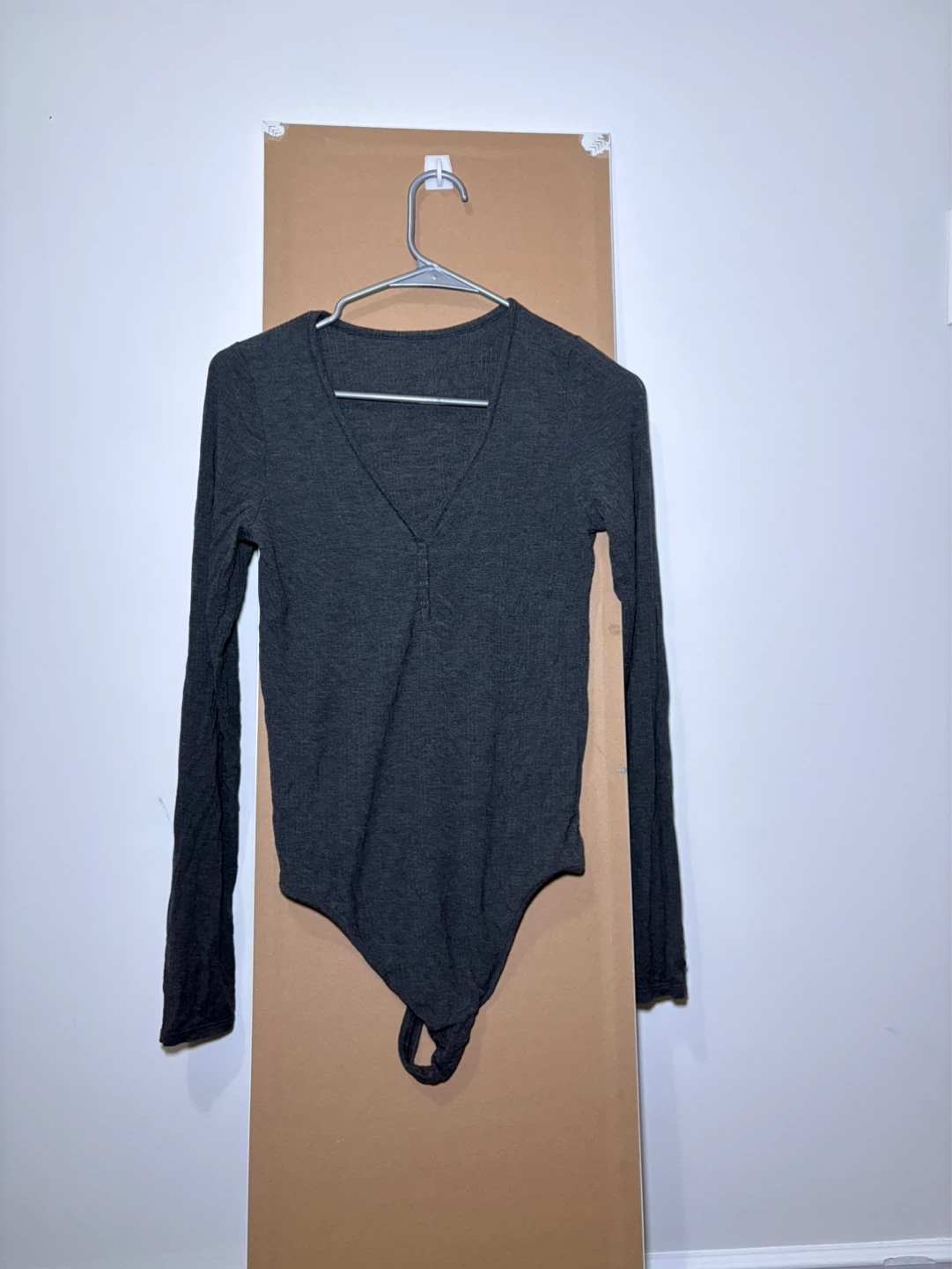 Dark Grey Long Sleeve Henley Bodysuit