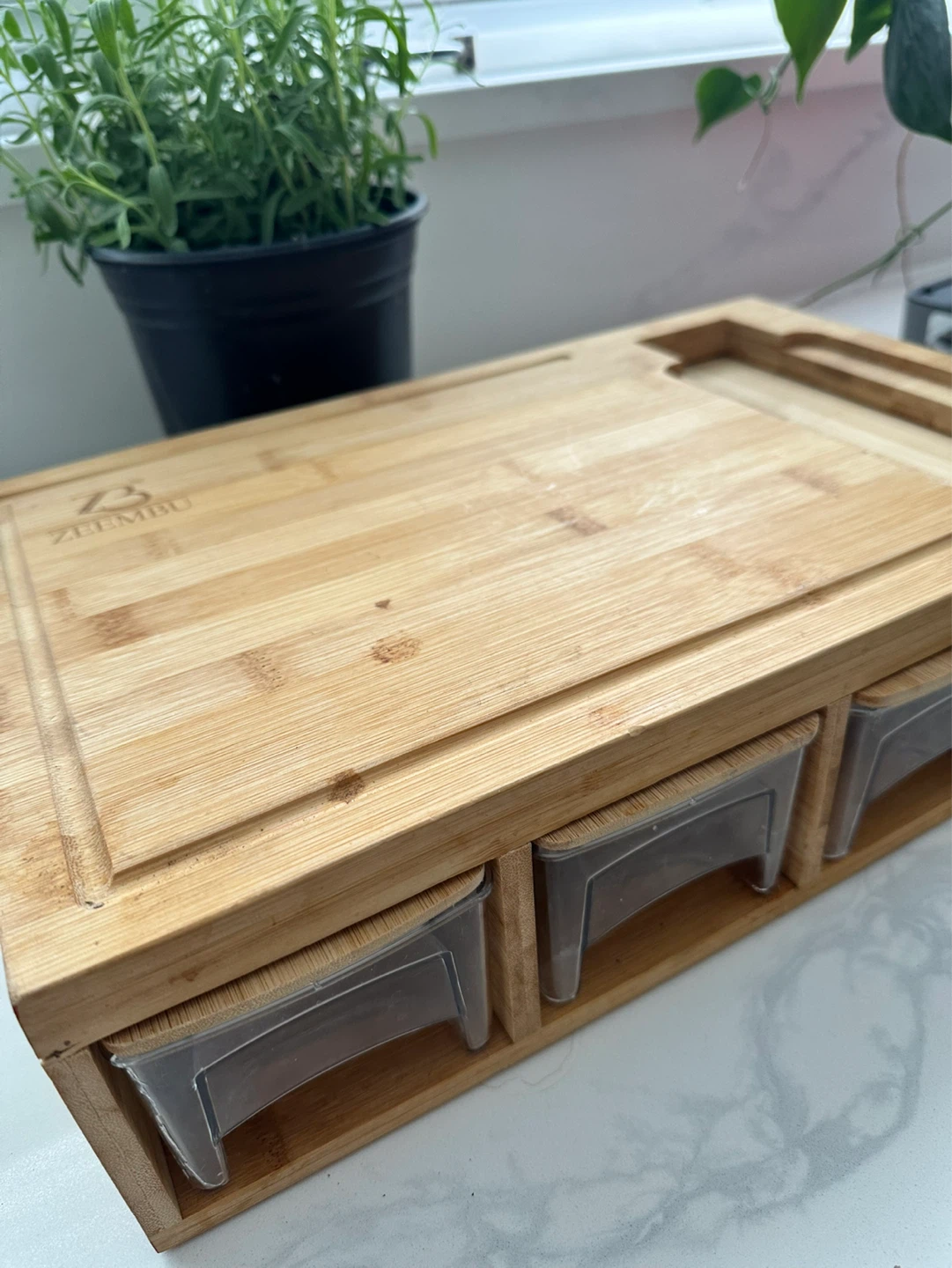 ZEEMBU Bamboo Cutting Board with 4 Storage Drawers - photo 2