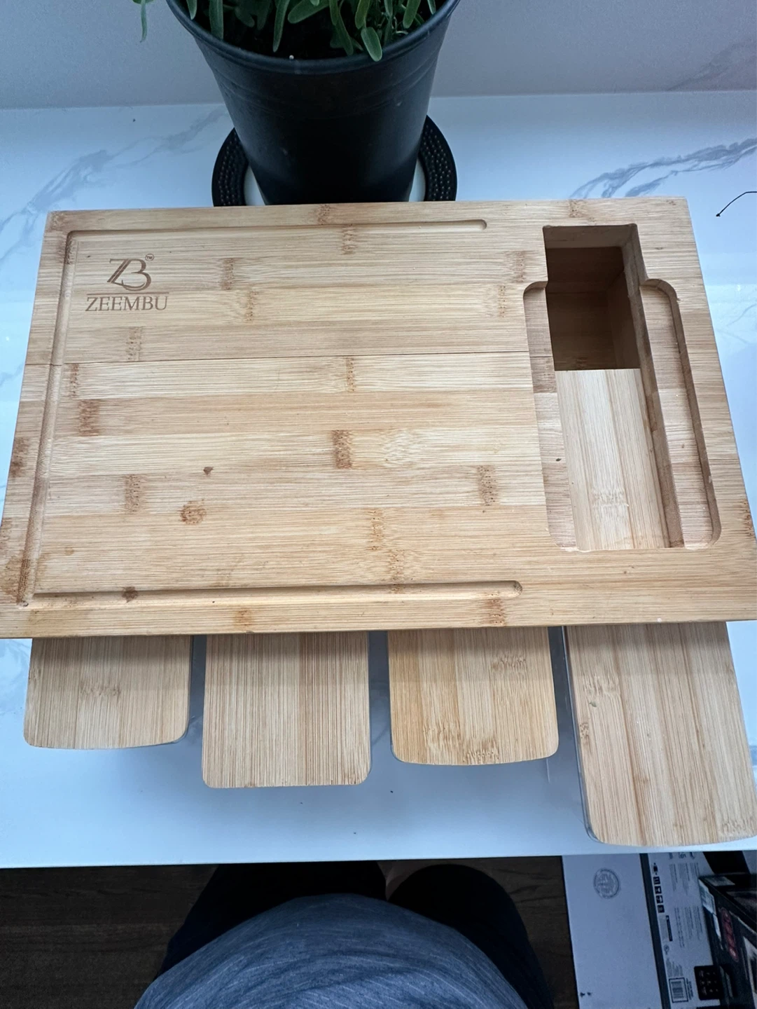 ZEEMBU Bamboo Cutting Board with 4 Storage Drawers - photo 3
