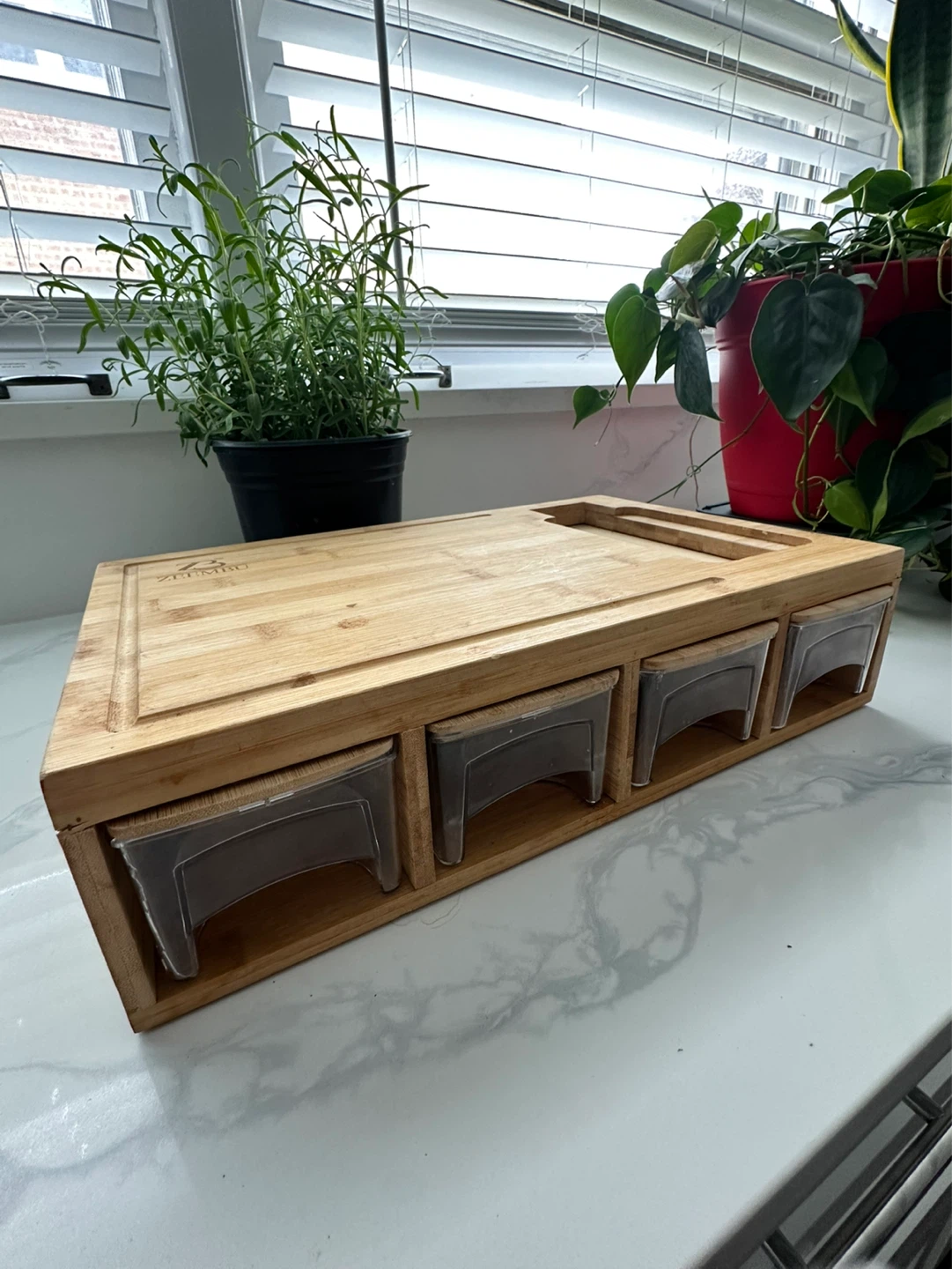 ZEEMBU Bamboo Cutting Board with 4 Storage Drawers