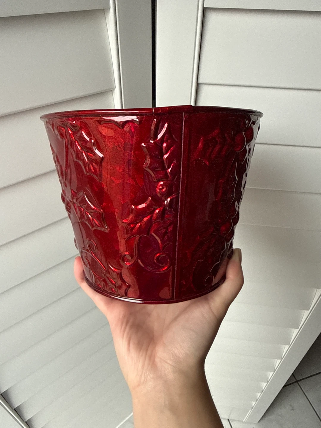 Red Embossed Metal Pot