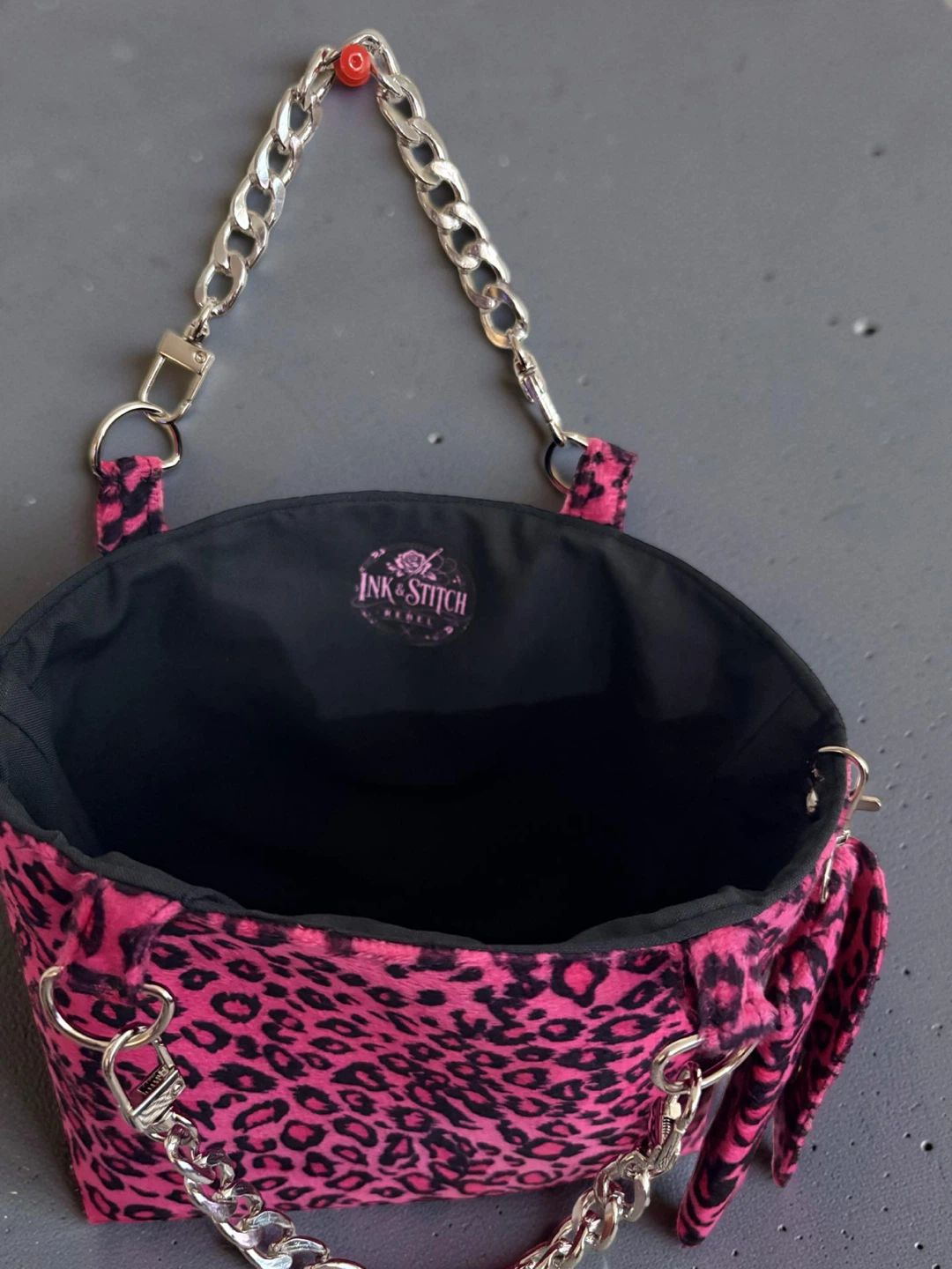 Ink & Stitch Handmade Pink Leopard Print Mini Tote Bag - photo 2