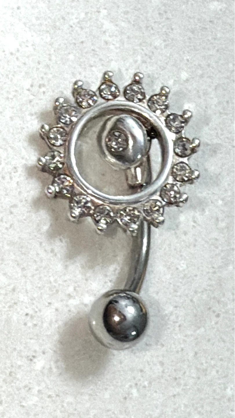 925 Sterling Silver Sun Belly Button Movable Ring with CZ