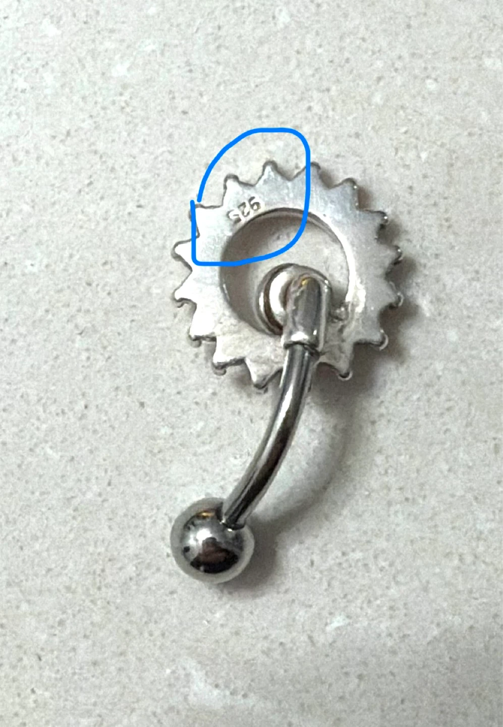 925 Sterling Silver Sun Belly Button Movable Ring with CZ - photo 4