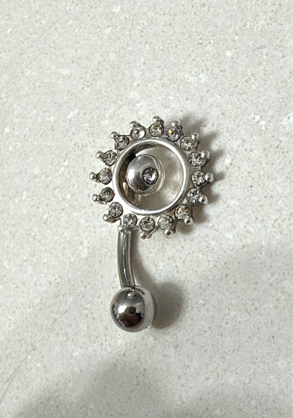 925 Sterling Silver Sun Belly Button Movable Ring with CZ - photo 2