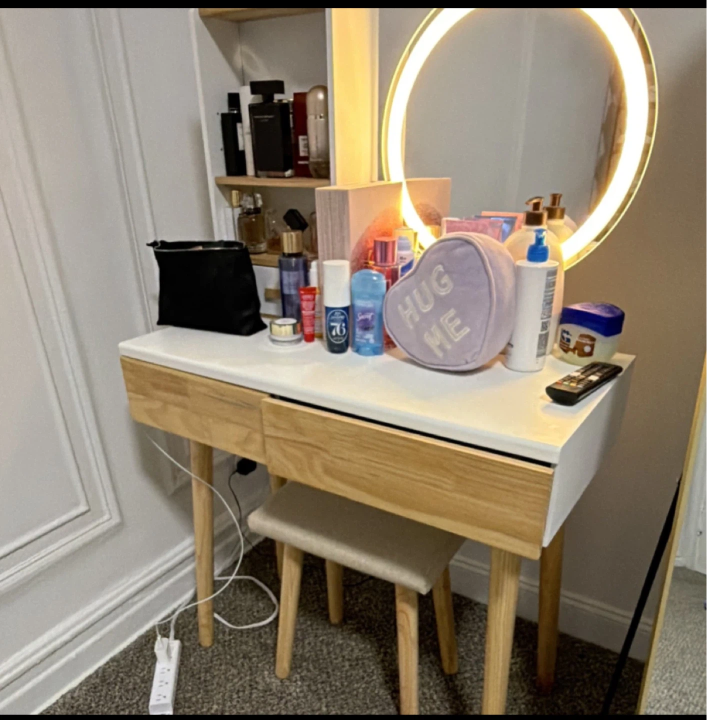 Vanity Set with Lighted Mirror and Stool