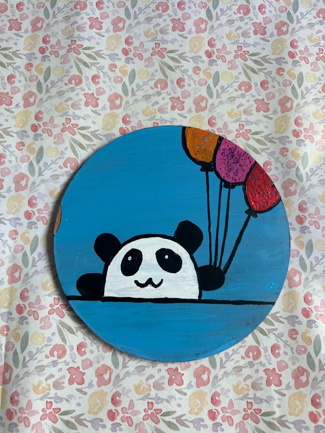 Hand-painted Panda with Balloons Wooden Decor